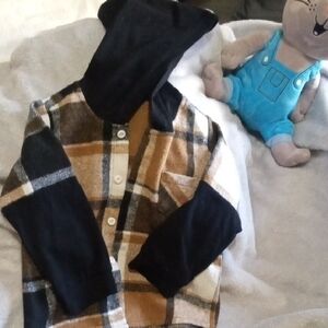 SHEIN Kids Plaid Hoodie - Black and Brown